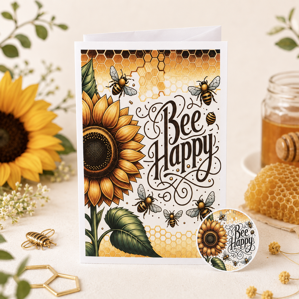 Bee Happy Note Card - Single