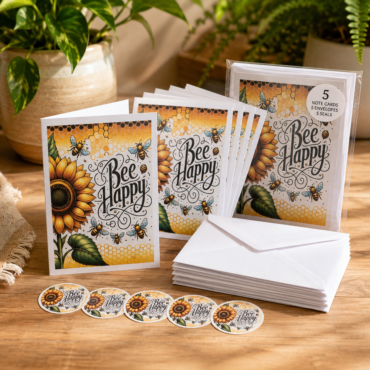Bee Happy Note Card Set – Pack of 5