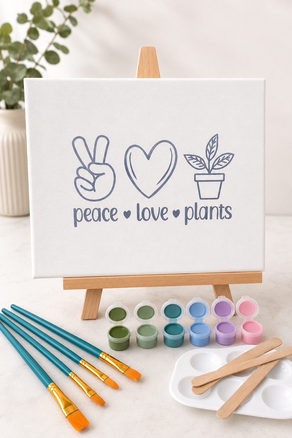🎨🖌️ 8" x 10" Canvas Paint Kit - 🌿 Peace • Love • Plants