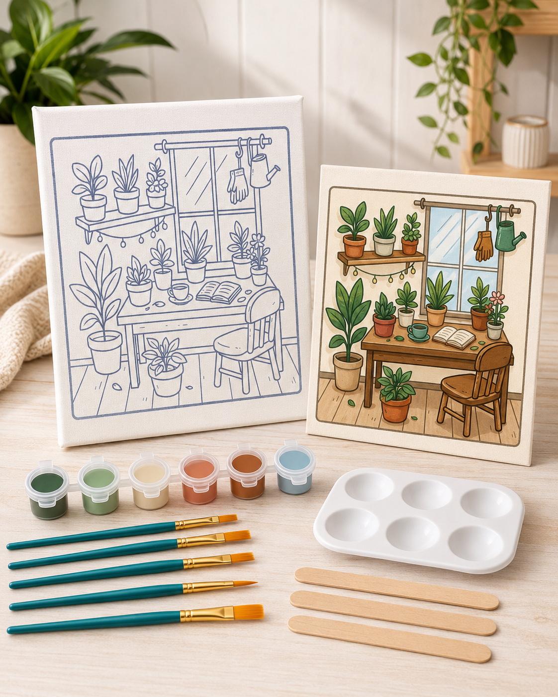 🎨🖌️ 8" x 10" Canvas  Paint Kit - 🌿 Plant Shelf