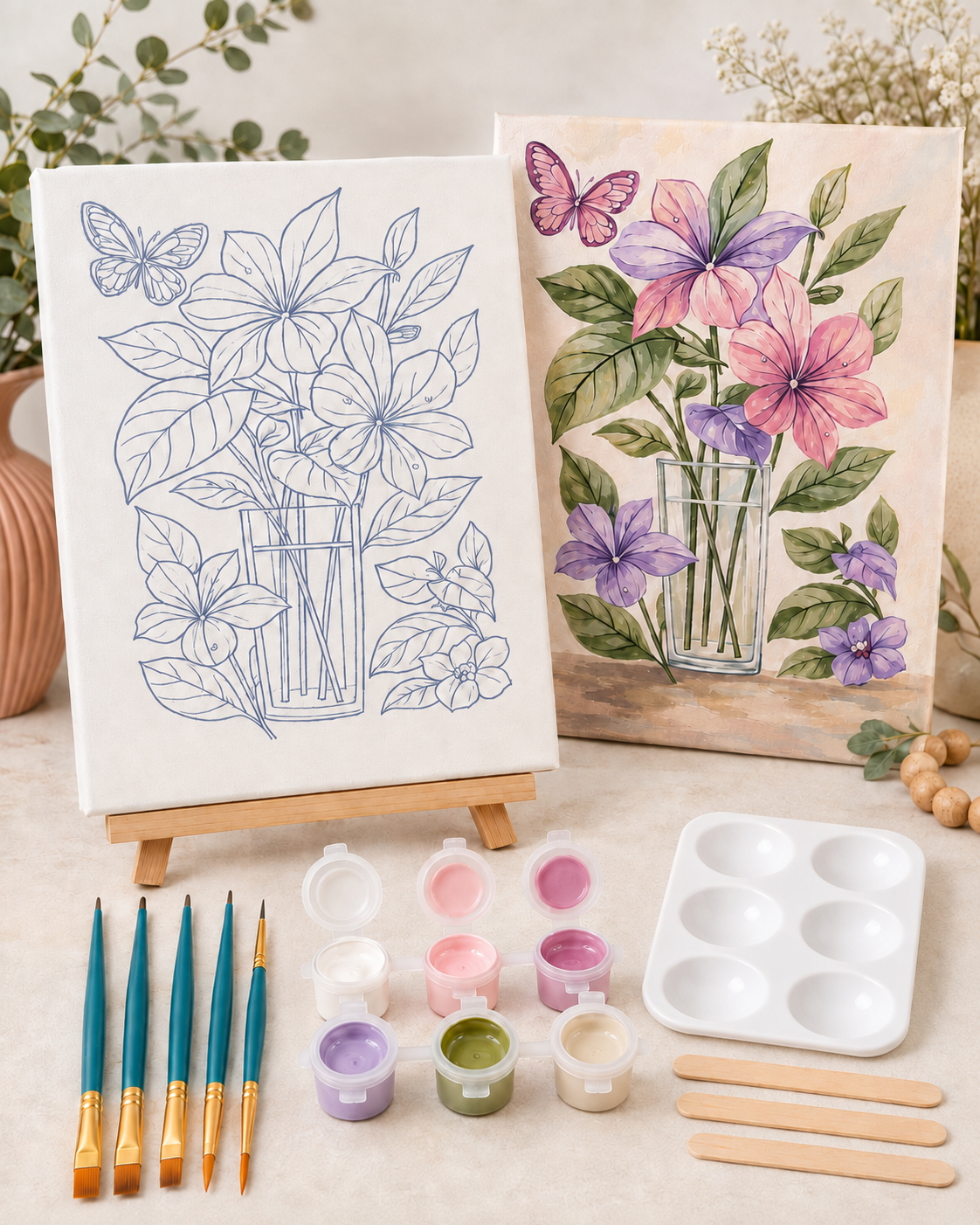 🎨🖌️8" x 10" Canvas Paint Kit - 🦋 Butterfly Blooms Botanical