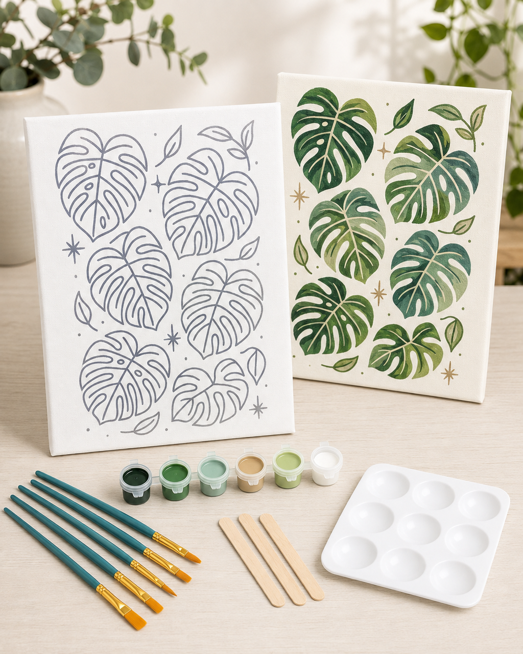 🎨🖌️8" x 10" Canvas Plant Kit -  Monstera Botanical