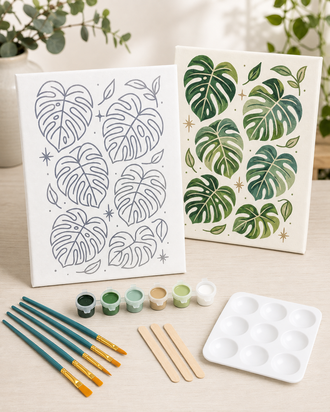 🎨🖌️8" x 10" Canvas Plant Kit -  Monstera Botanical