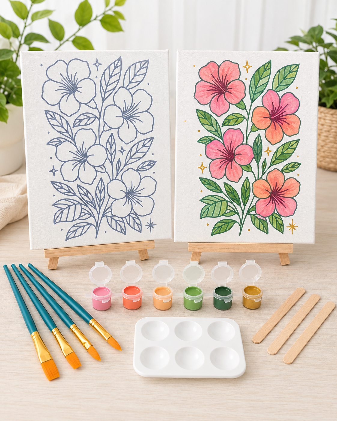 🎨🖌️ 8" x 10" Canvas Paint kit - 🌺 Hibiscus Botanical