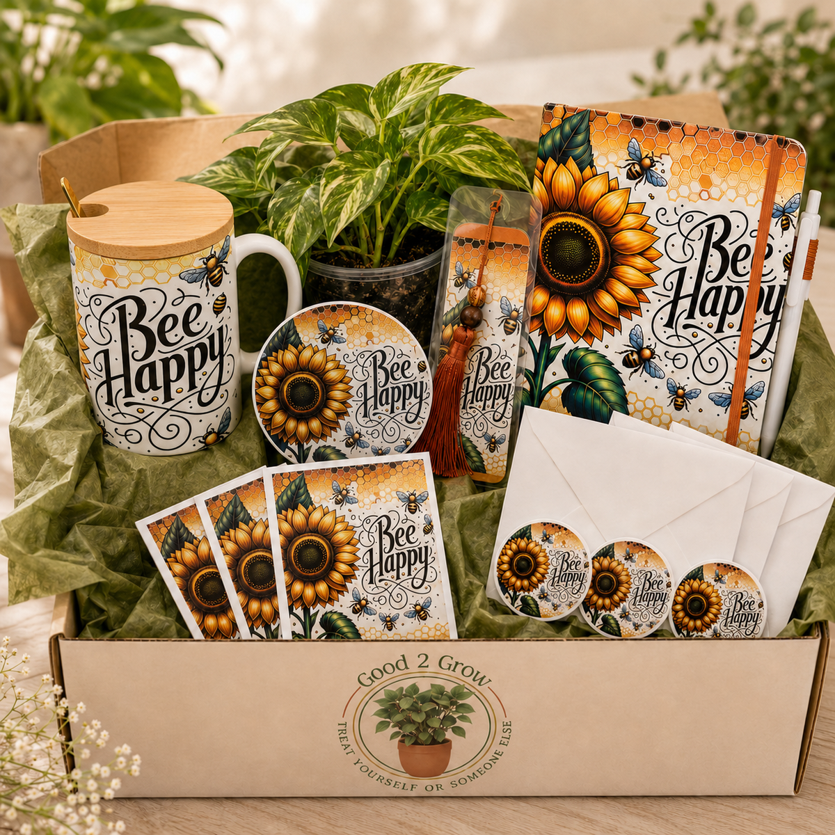 Bee Happy Mug Plant Lover Bundle Box