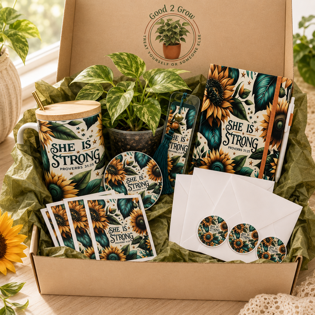 She Is Strong Mug Plant Lover Bundle Box