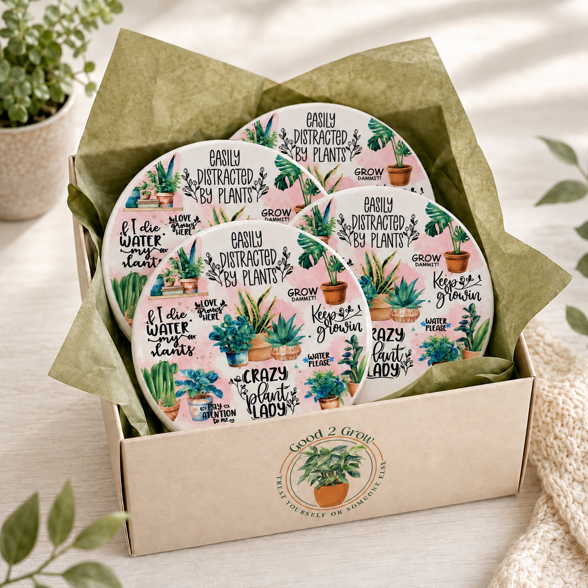 Crazy Plant Lady 4-Piece Ceramic Coaster Set