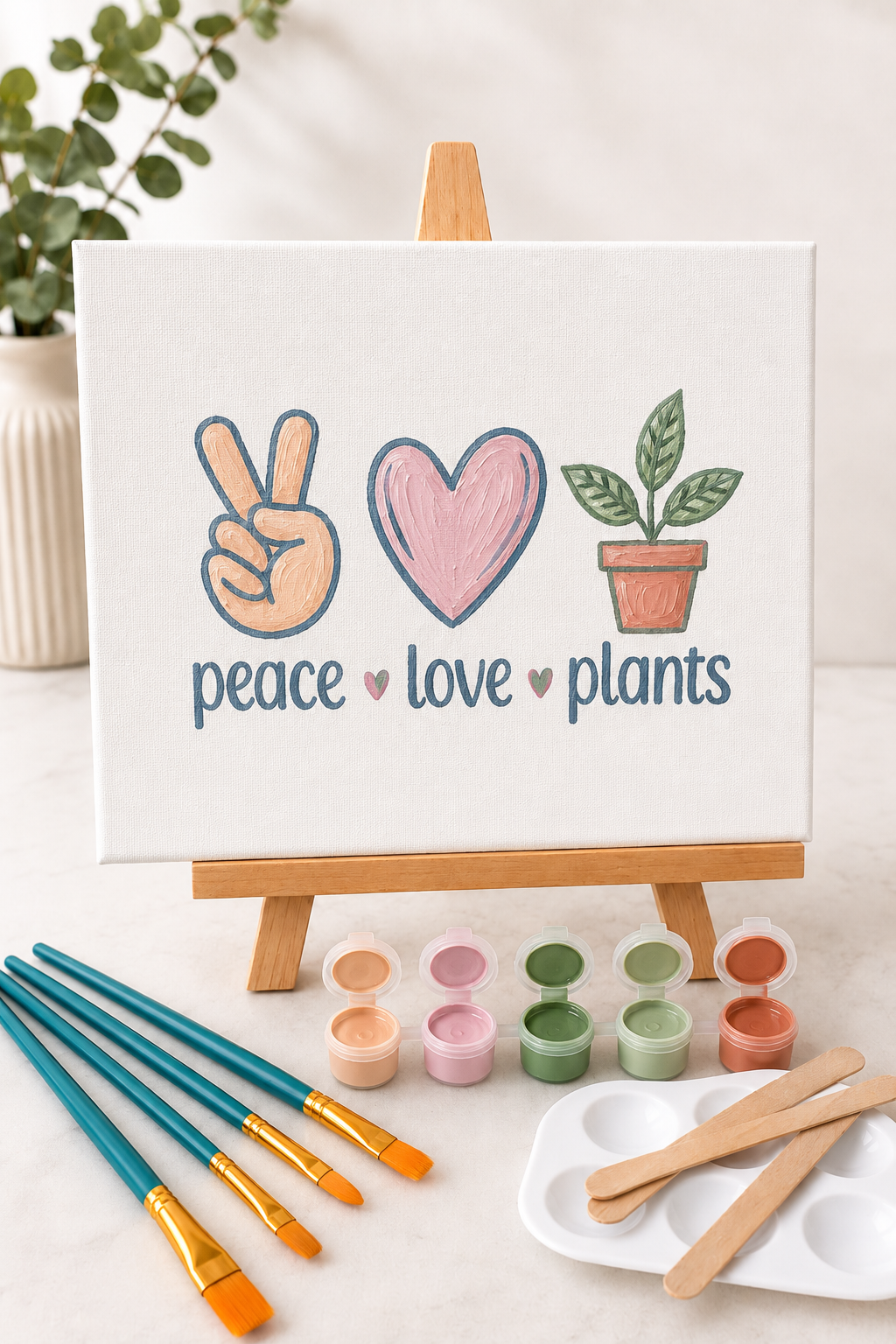 🎨🖌️ 8" x 10" Canvas Paint Kit - 🌿 Peace • Love • Plants