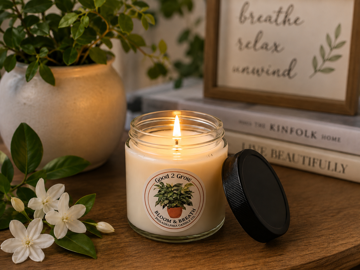🌿 Bloom & Breath Candle – Jasmine, Lily of the Valley & Green Leaves