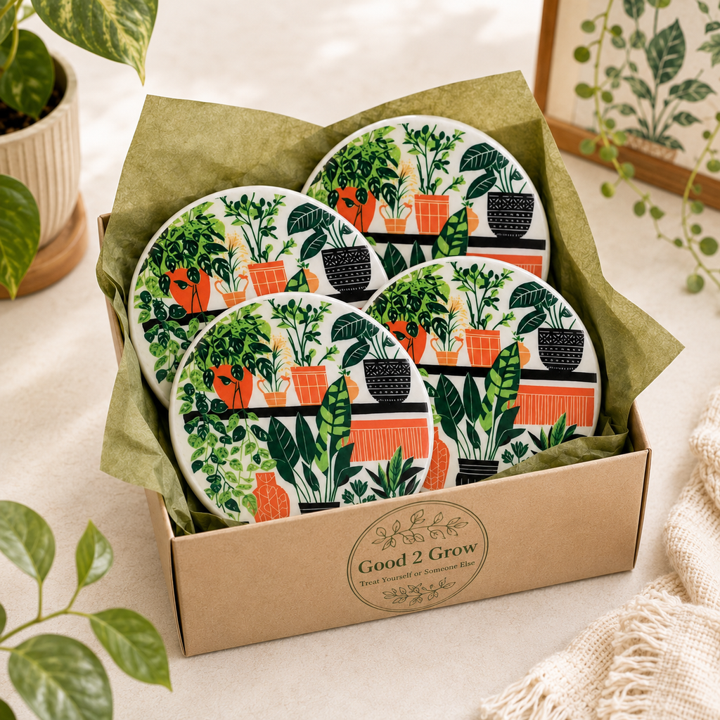 Plant Shelf 4-Piece Ceramic Coaster Set