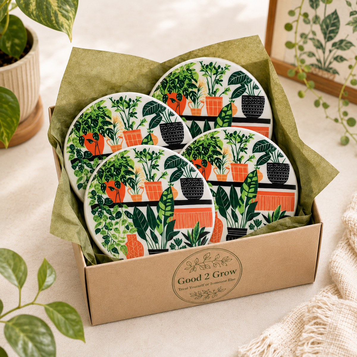 Plant Shelf 4-Piece Ceramic Coaster Set