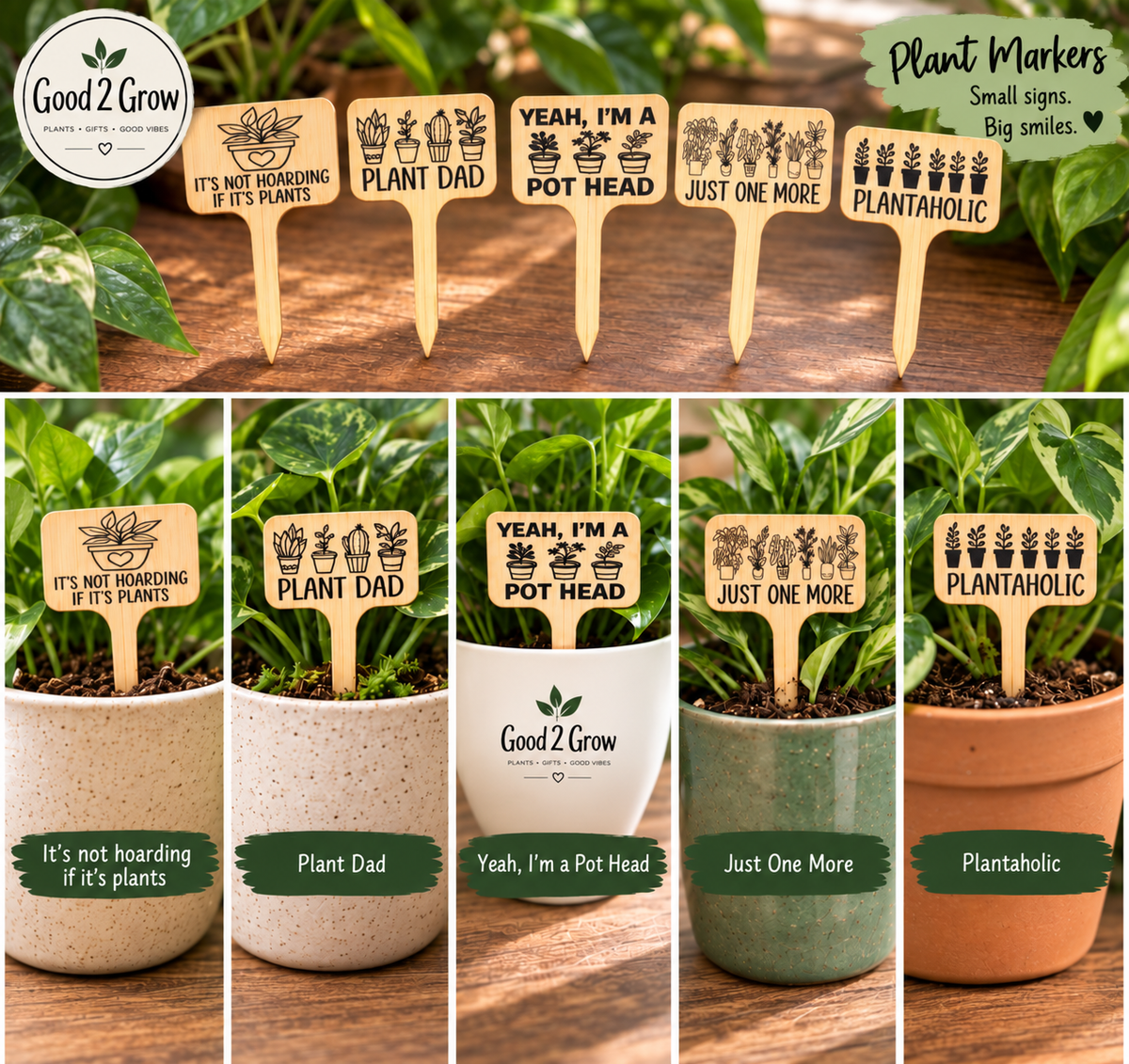 🪴 Good 2 Grow Bamboo Plant Marker Set – 5 Pack