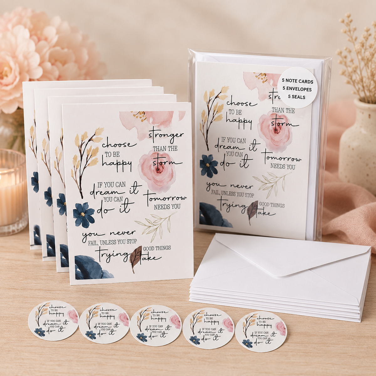 Choose Happy Note Card Set – Pack of 5