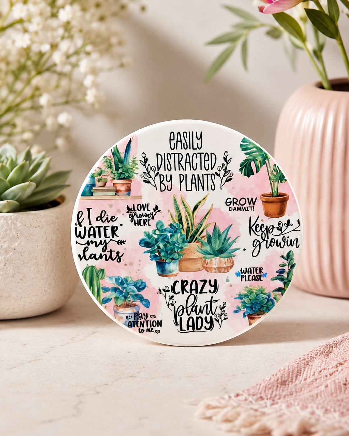 Crazy Plant Lady 4-Piece Ceramic Coaster Set
