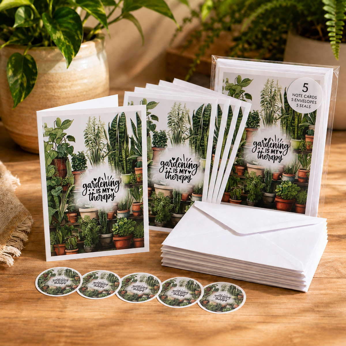 Gardening Is My Therapy Note Card Set – Pack of 5
