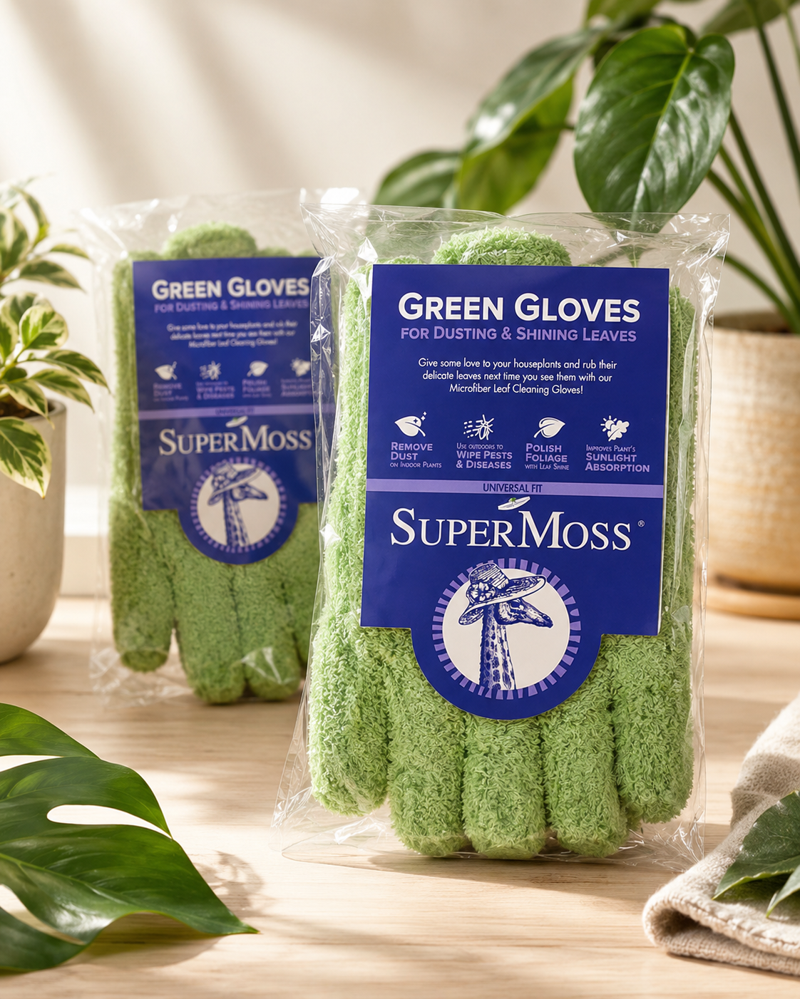 🌿 Green Microfiber Leaf Cleaning Gloves